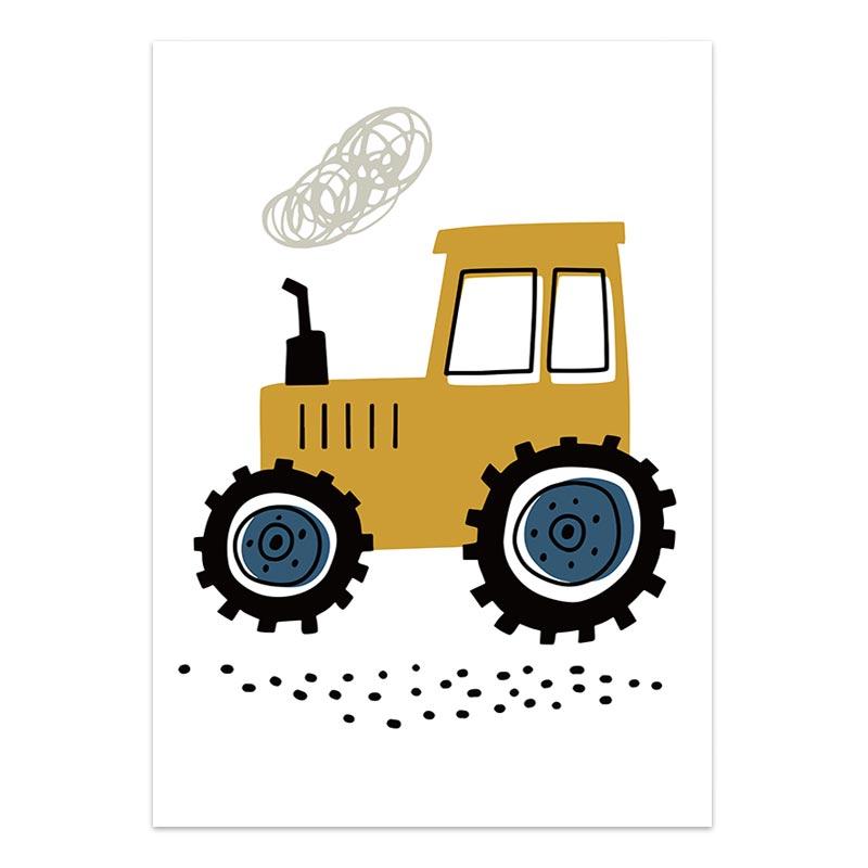 Cartoon Crane Excavator Tractor Truck Poster Wall Art Canvas Painting Nursery Child Boys Pictures Nordic Wall Print Room Decor