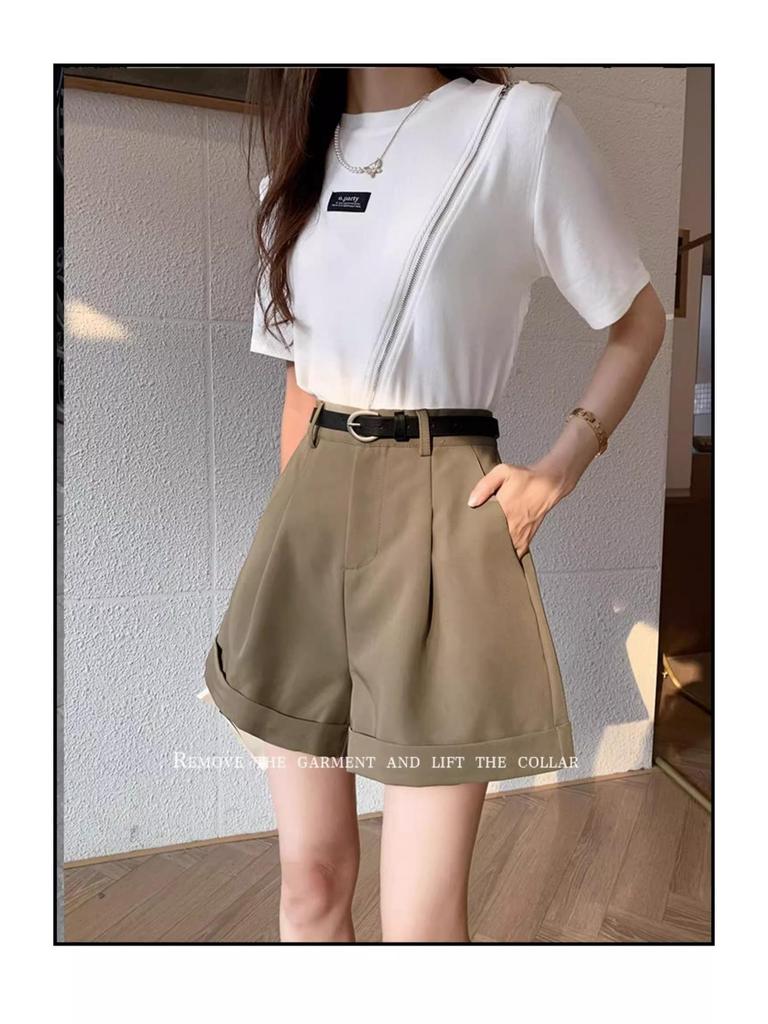 Petite Women's High Waist Pleated A-line Suit Shorts for Summer 2025