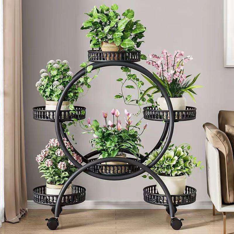 Floor Standing Mobile Plant Rack with Wheels Epipremnum Pot Stand Iron Multi-Layer Balcony Flower Shelf Storage Organizer