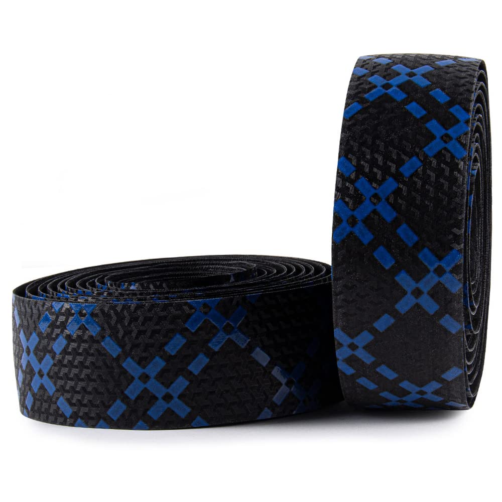 Drop Handlebar Tape for Road Bikes with End EVA Plugs, + Silicone, Black/Blue, SPX6-BKBL