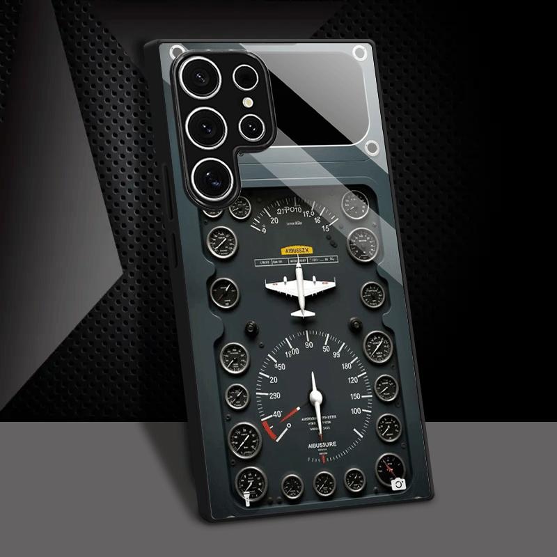 Aircraft control board pattern glass phone case suitable for Samsung Galaxy S26 S25 S24 S23 S22 S21 S20 FE/Ultra/Plus anti fall