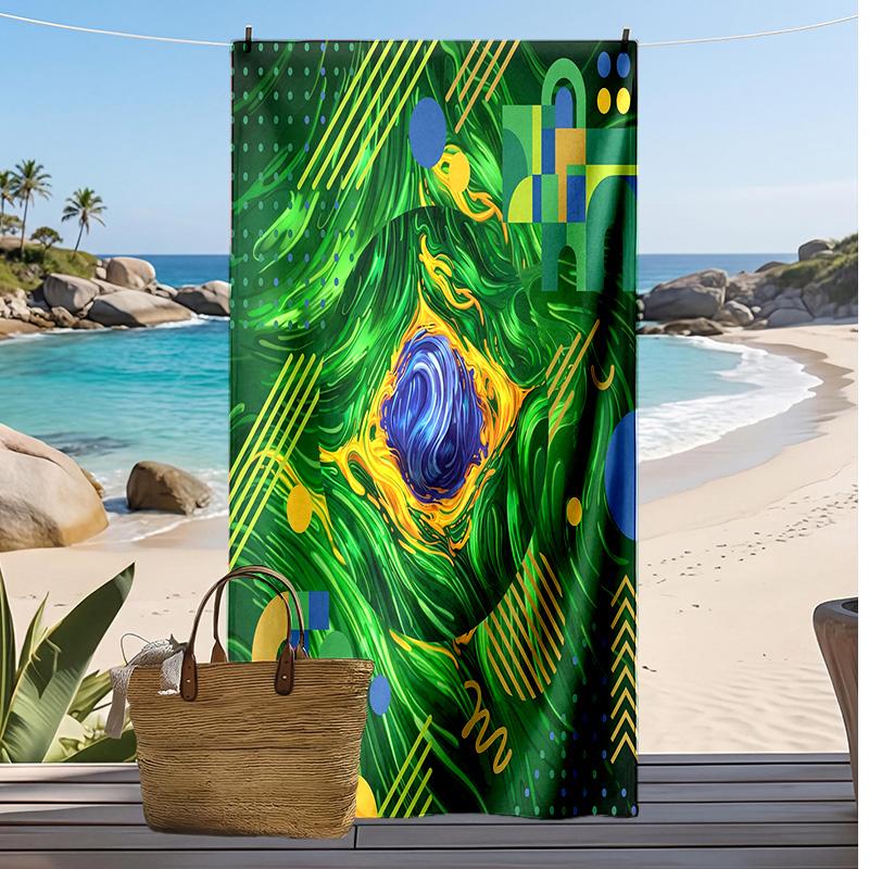 Brasilien Fußball Druck Strandtuch Schnelltrocknend Super Saugfähig Weiches Badetuch zum Schwimmen Strand Reisen Fan Souvenir Geschenk