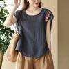 Embroidered Cotton Linen Short-sleeved T-shirt for Women's Summer New Style Mother Thin Sleeveless Top