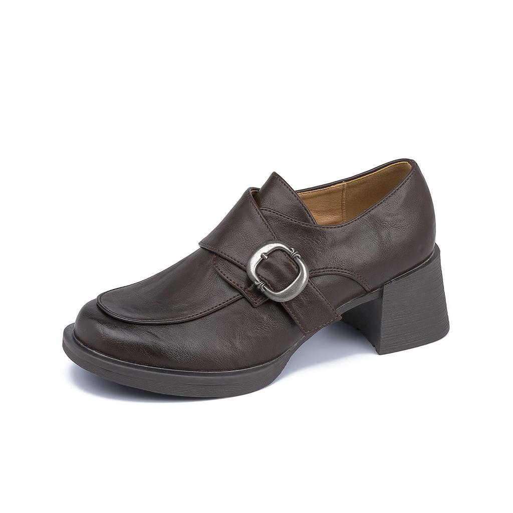 Grape mother retro small leather shoes women's 2025 French uniform women's shoes bag head soft waxy one pedal versatile loafers women