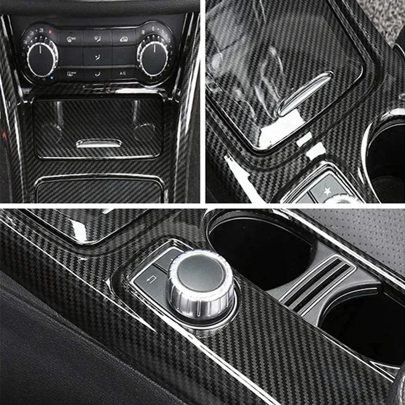 Car Center Console Water Cup Holder Panel Decorative Frame Sticker for Mercedes GLA CLA A Class W176 2013-2018 LHD Carbon Fiber
