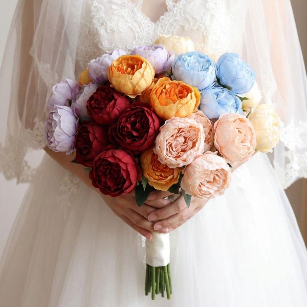 44cm Height Simulation Flower 7 Heads Peony Buds Wedding Bouquet  Desktop Ornament
