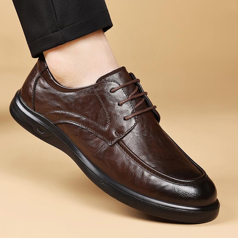 Modă Toamnă Noi Pantofi Loafers cu Talpă Moale pentru Bărbați Culoare Solidă Șireturi Modă Pantofi Casual Bărbat Afaceri Bărbat de Vârstă Mijlocie Pantofi din Piele