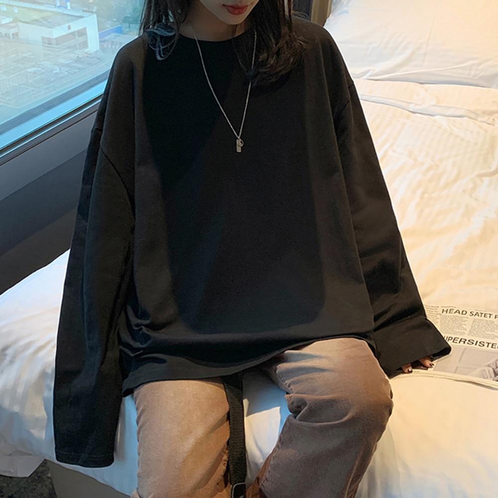 100% Cotone 20224 Primavera Nuovo Maglietta a Maniche Lunghe Donna Maglietta Basic Maglietta Oversize Donna Casual Girocollo Maglietta Donna Taglia USA