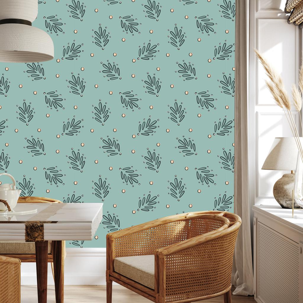 Wallpaper Small Flowers Sea and Gray for Living Room and Bedroom 50x1000