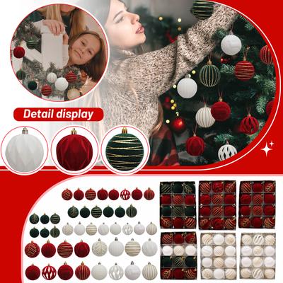 12 Flocked Painted Christmas Tree Ornaments, 6cm Christmas Plush Balls, Velvet Flocked Christmas Tree Decorations, Stylish Hanging Pendant Ornaments