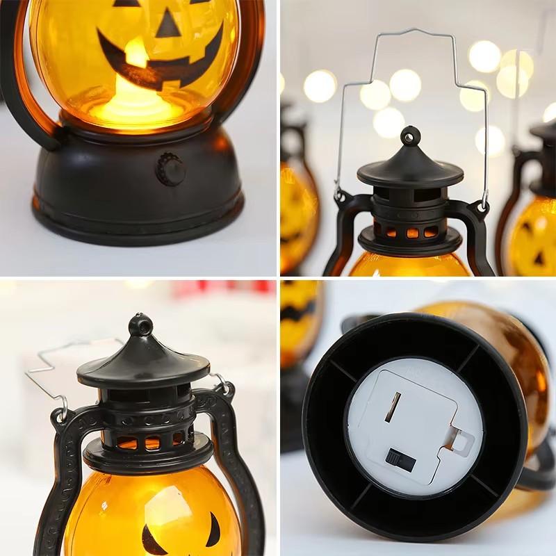 1-10PCS Halloween Ghost Face Pumpkin Lamp LED Ghost Lamp Candle Light Retro Small Oil Lamp Halloween Party Home Horror Props