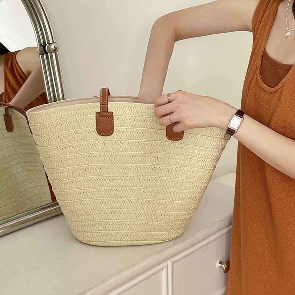 Leisure Basket Shoulder Bag Summer Women's Tote Bag New Straw Weave Bag  Ladies/Girls