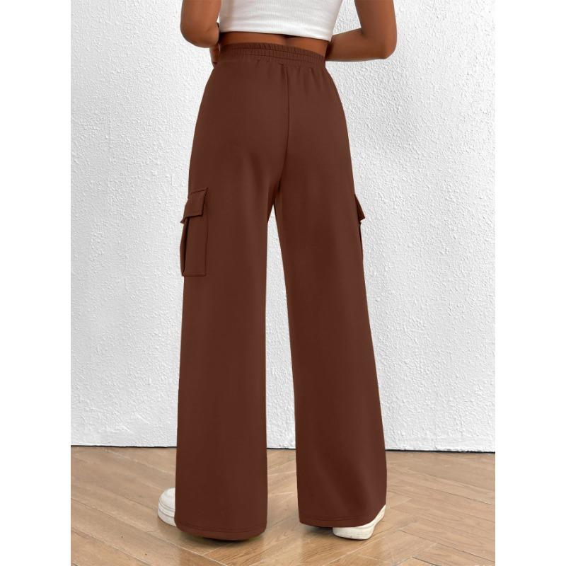 2025 Fashion Loose Casual Wide-leg Women Long Pants Drawstring Solid Color Pockets Sweatpants Office Autumn Wintercasual Jogging Pants Simple Trousers