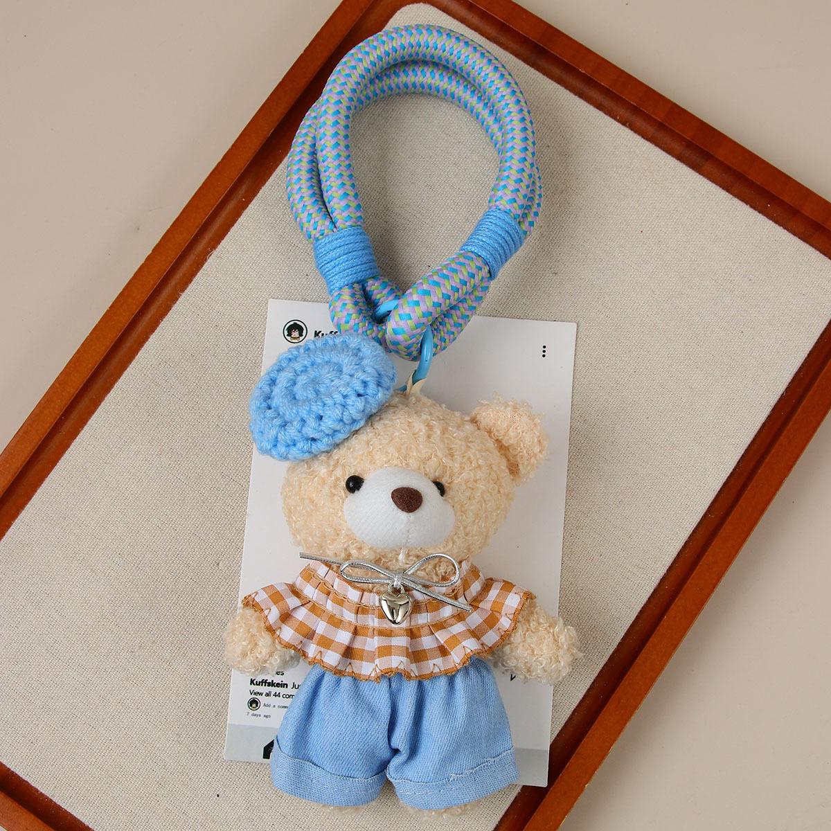 Korean version of the original handmade cute plush beret bear bag pendant plush pendant keychain