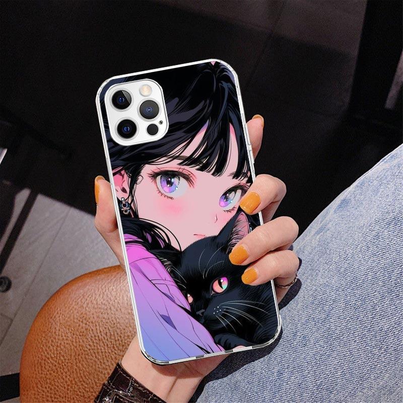 Cute Anime Ins Girls Animal Cat Phone Case For iPhone 17 Air 16 Pro Max 16E 15 + 14 Plus 11 12 13 Mini 7 8 SE Gift Print Cover F