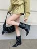 European and American Style Metal Buckle Large Wide Tube Inner Height Increase Pointed Short Boots