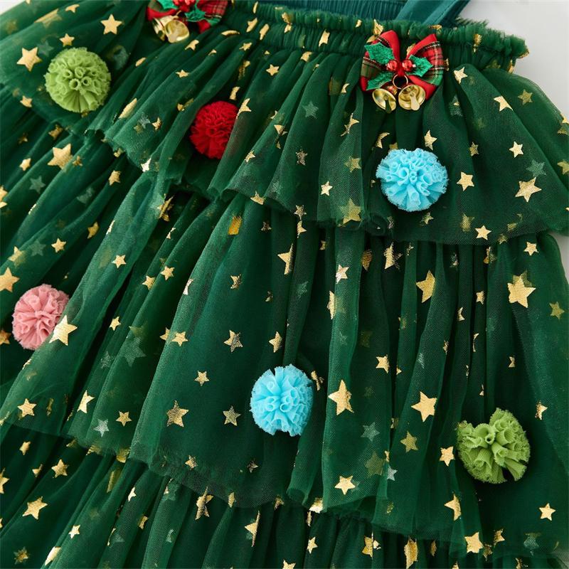 Toddler Baby Girl Christmas Dress Star Sequin Layered Tutu Tulle Dress Girls Cake Smash Xmas Tree Dresses