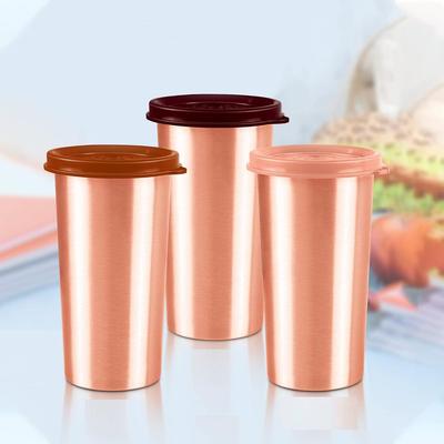 Copper Drinking Water Tumbler with Lid, Set of 3, 480 Ml Each, Copper | 100% Leak Proof | Office | Gym | Yoga | Home | Kitchen | Hiking