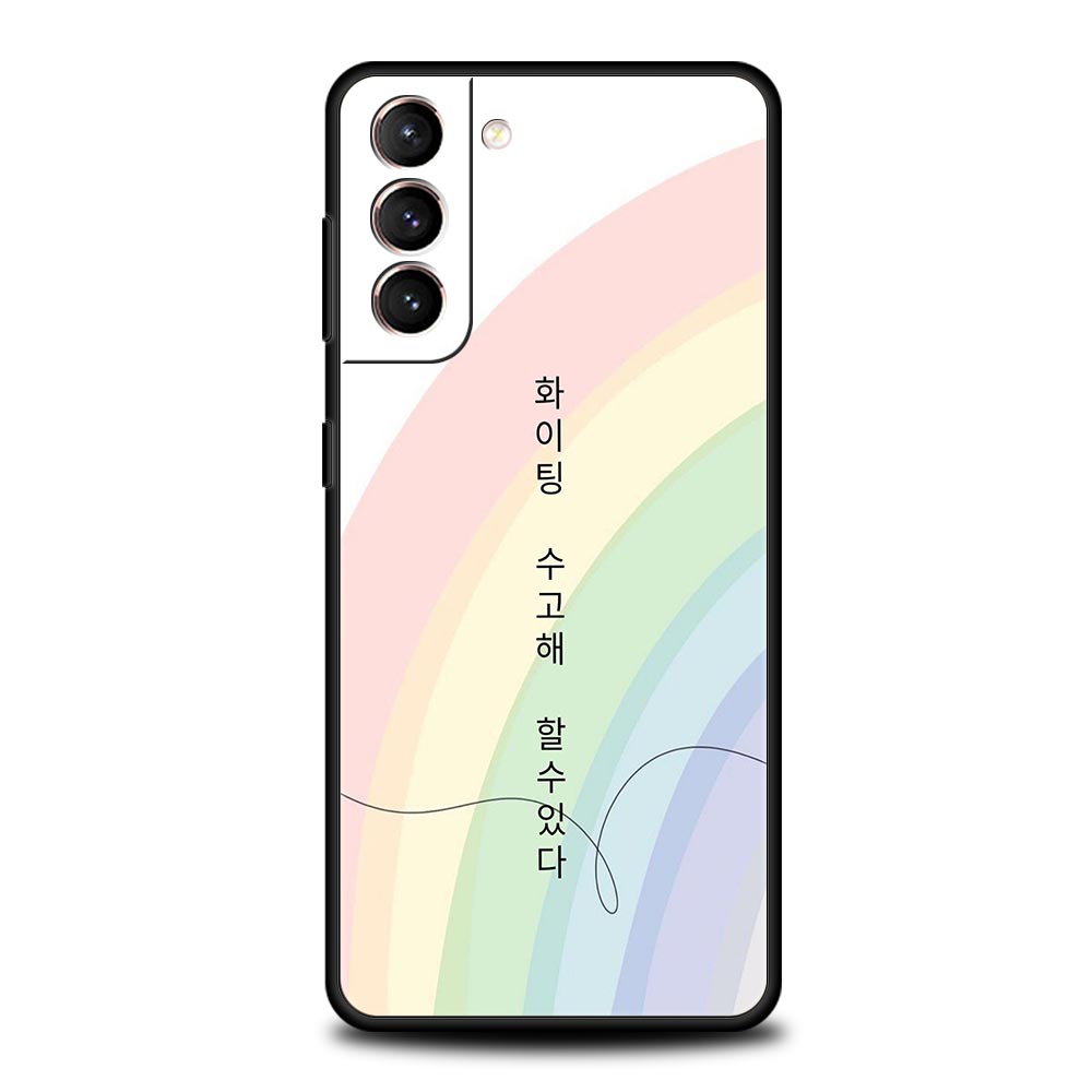 Korean Letter Soft Phone Case For Samsung Galaxy S25 Edge S24 Plus S23 FE S22 S21 S20 Ultra 5G S10 Black Protect Cover