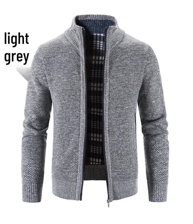 2024 Men's Autumn/Winter Stand-Up Collar Fleece-Lined Cardigan Sweater