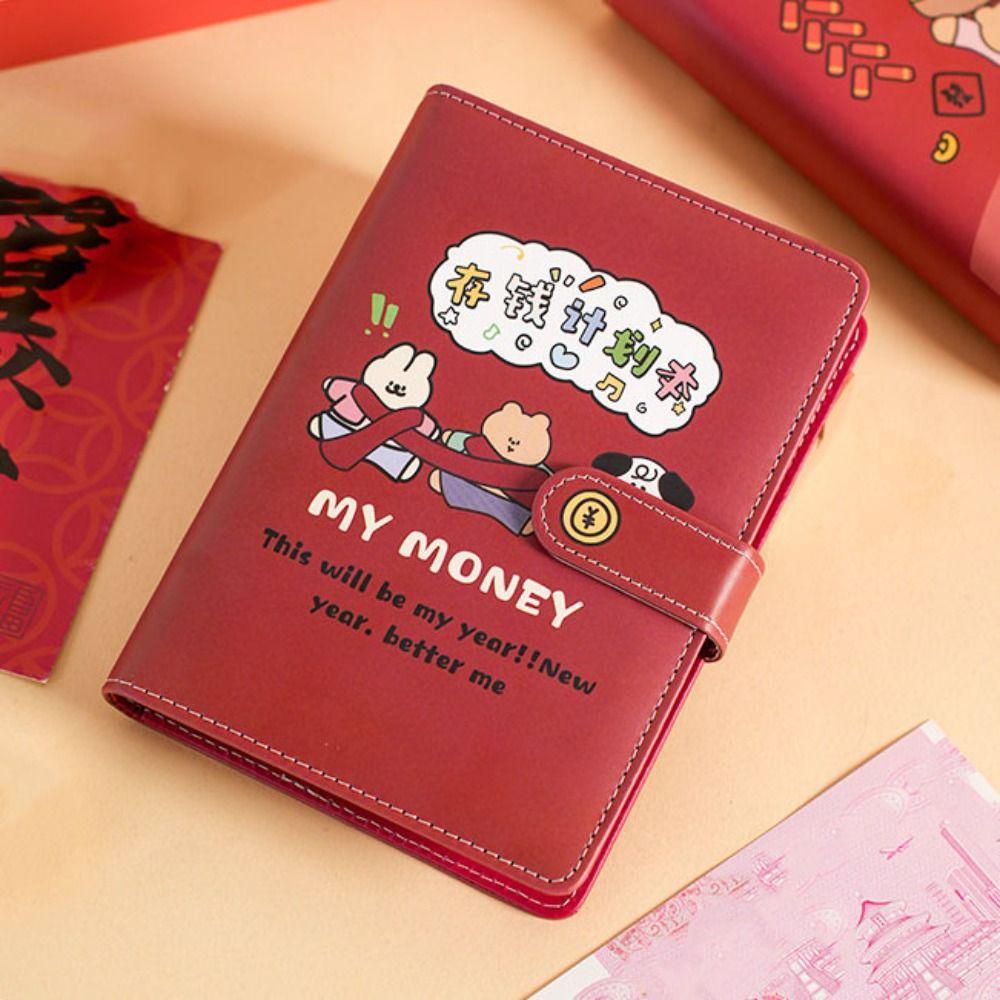 Cartoon Money Saving Challenge Book PU Leather Cash Budget Notebook Family