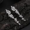 ZAKOL Exquisite White Gold Color Leaf Long Dangle Earrings for Women Fashion Cubic Zironia Bridal Earring Wedding Jewelry