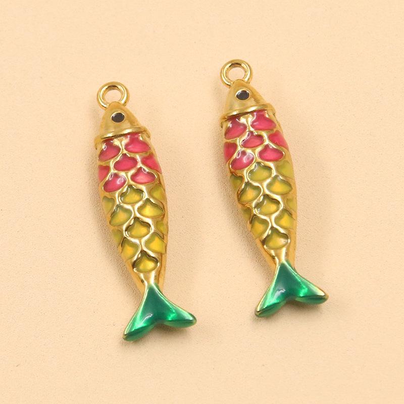 Ocean Style Colorful Enamel Koi Fish Stainless Steel Pendants for DIY Necklace and Bracelet Charms