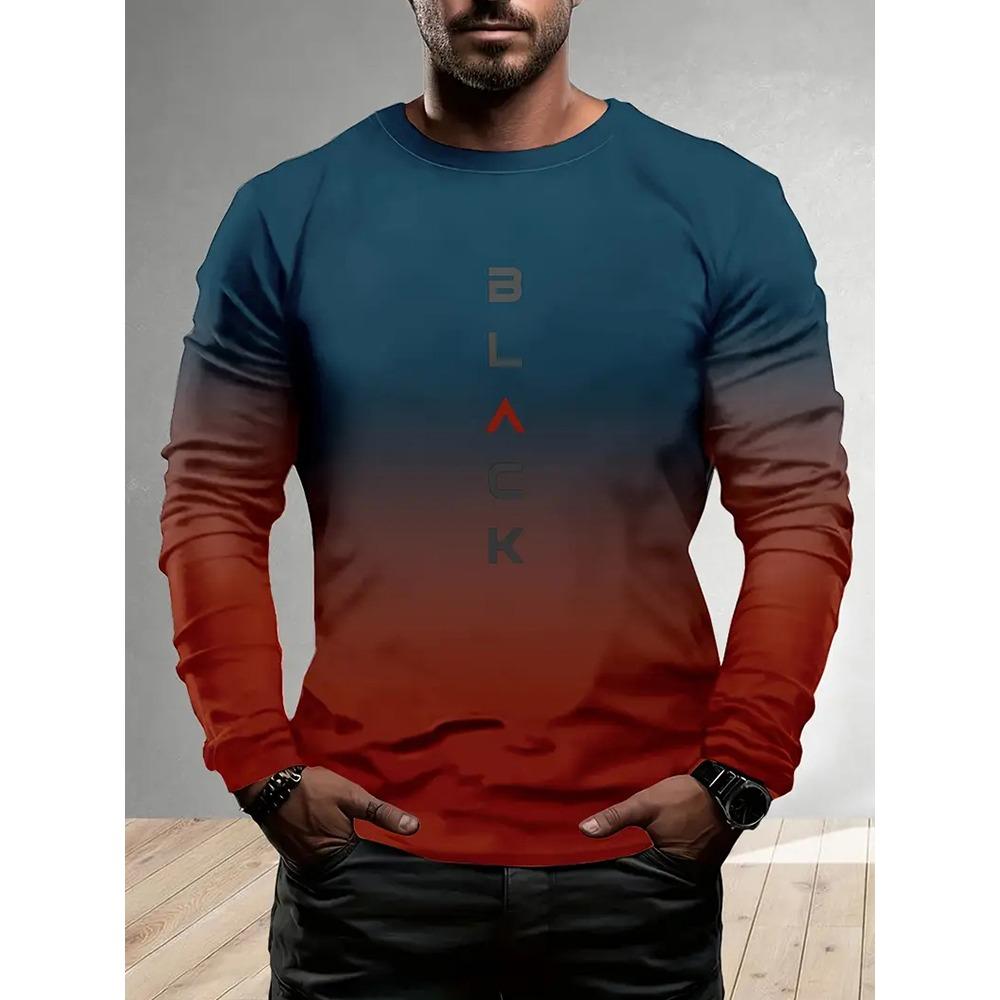 Fall/Winter Daily Casual Men's Long-Sleeved T-Shirt 3D Letter Print Men's Warm-Up Shirt Street Men's Fashion Long-Sleeved Shirt