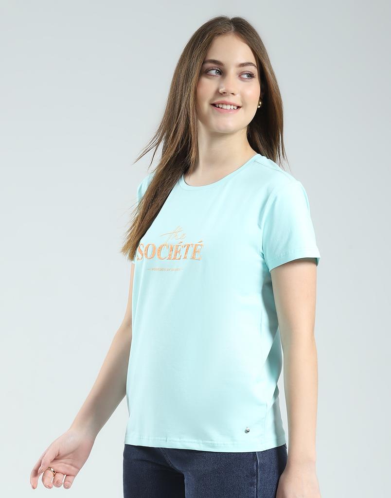 MONTE CARLO Womens Printed Round Neck Half Sleeve Regular Fit Top