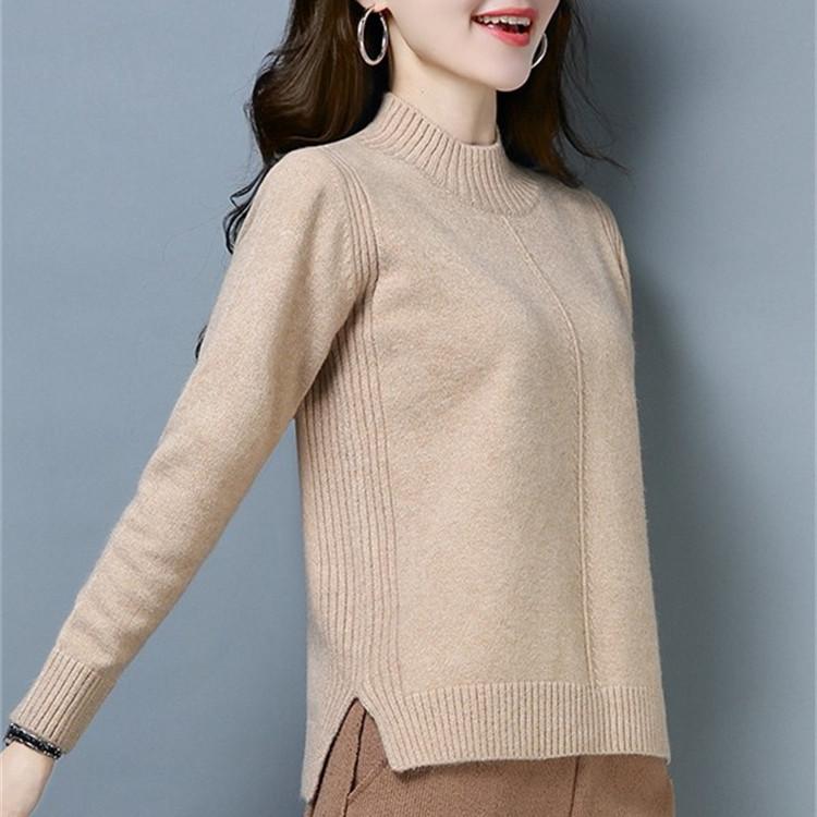 

Осенне-зимний короткий свитер женский вязаный свитер с разрезом по низу корейский свободный свитер с полувысоким воротом XL хаки