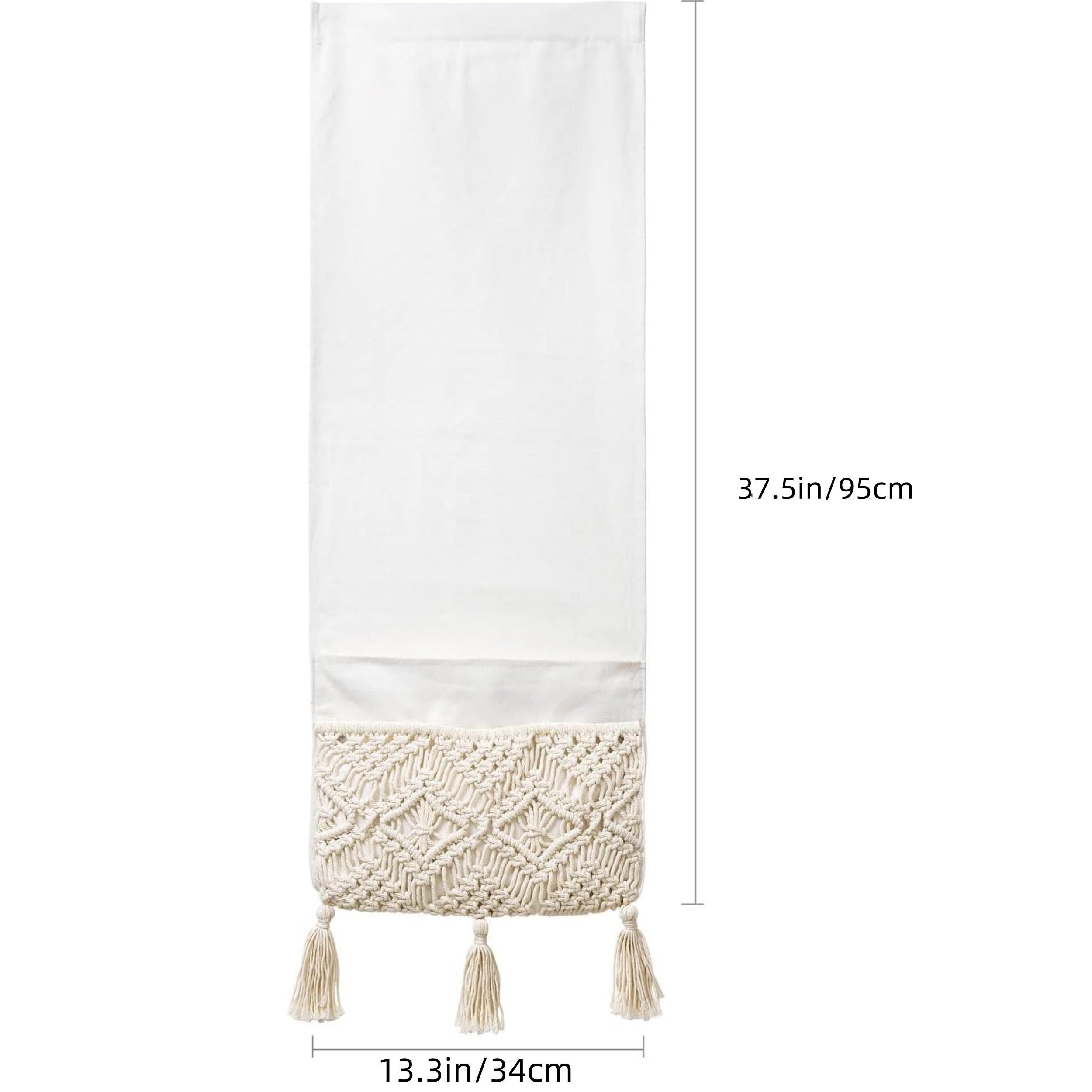 Macrame Armrest Organizer, 4-Pocket Hanging Shelf for Sofa & Bedside, Storage for Remote, Phone, Books. Woven Fabric.