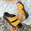 2025 Summer New One-word Sandals Women's Solid Color Large Size Casual and Comfortable Medium Slope Heel Women's Slippers Batch