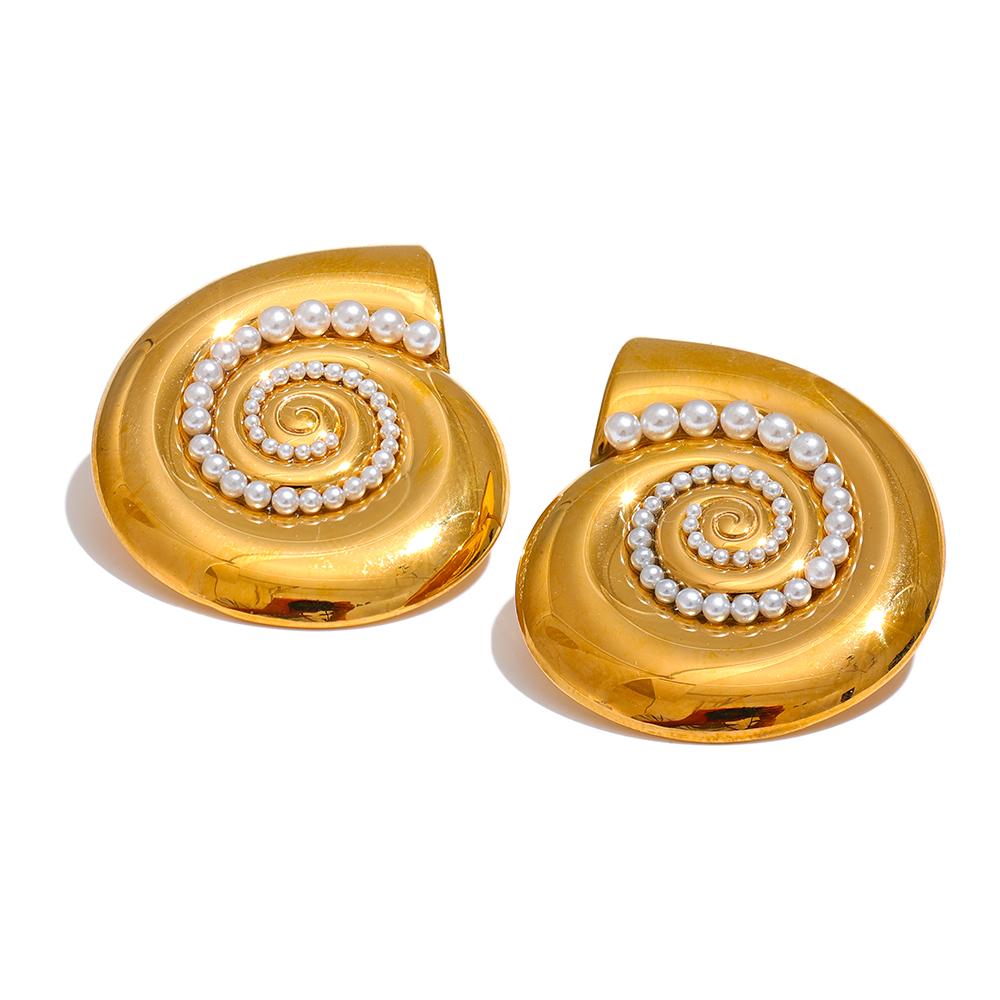 

Yhpup Trendy Imitation Pearls Metal Shell Golden Stud Earrings Temperament Stainless Steel Summer Holiday Charm Jewelry New