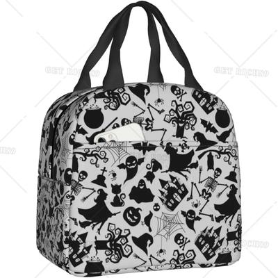 Spider Halloween and Ghost Lunch Bag Insulated Reusable Lunch Box Thermal Cooler Tote Bags Container for Women Work Trip