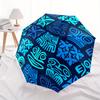 1pc Polynesian Pattern Automatic Folding Umbrella - 8-Rib Iron Frame, Windproof, Portable Sunshade with Plastic Handle for Travel & Outdoor