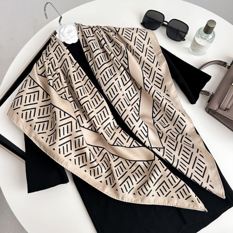 Čiernobiela hodvábna twill šatka so zvieracím vzorom - 90x90CM Jesenný/Zimný šál pre ženy