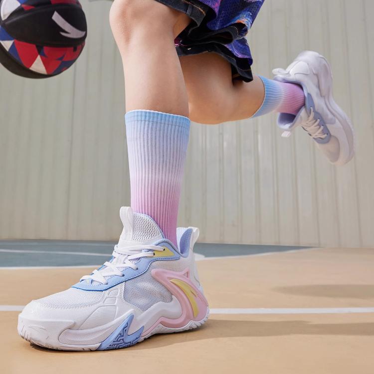 ANTA Women's Kuangchao Professional Basketball Shoes White Blue Pink Yellow A312421105-2
