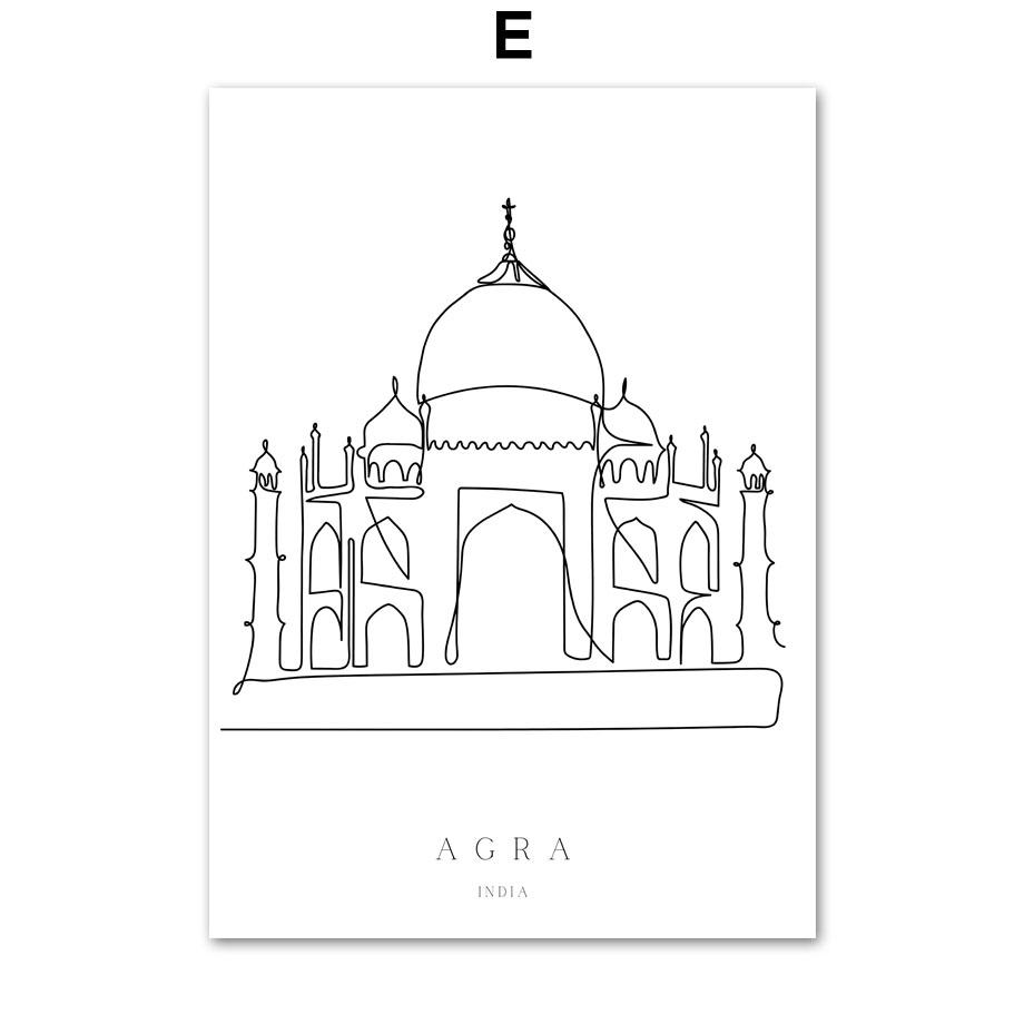 New York Rome Colosseum Amsterdam Paris Tower Line Wall Art Print Canvas Painting Nordic Poster Decor Pictures For Living Room