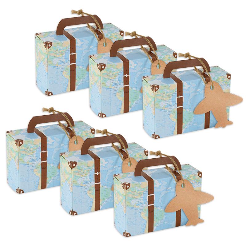 

5/10Pcs Mini Suitcase Boxes with Tag Wedding Favors Candy Gift Box for Guests Kids Travel Theme Birthday Party Decor Supplies 5Pcs