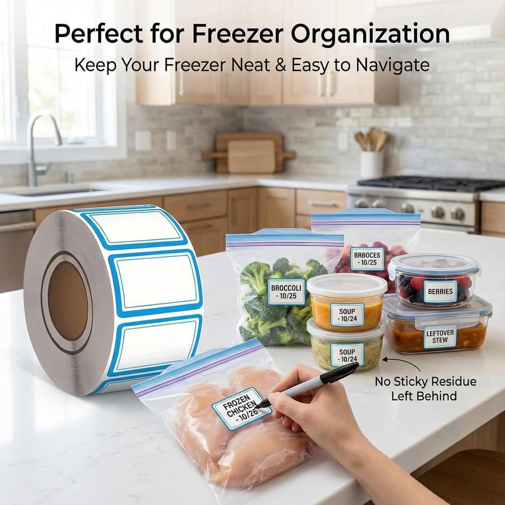 500 Pcs Premium Removable Freezer Labels - No Residue, Reusable & Waterproof | Perfect for Food Storage Containers, Mason Jars, Freezer Bags & Cold