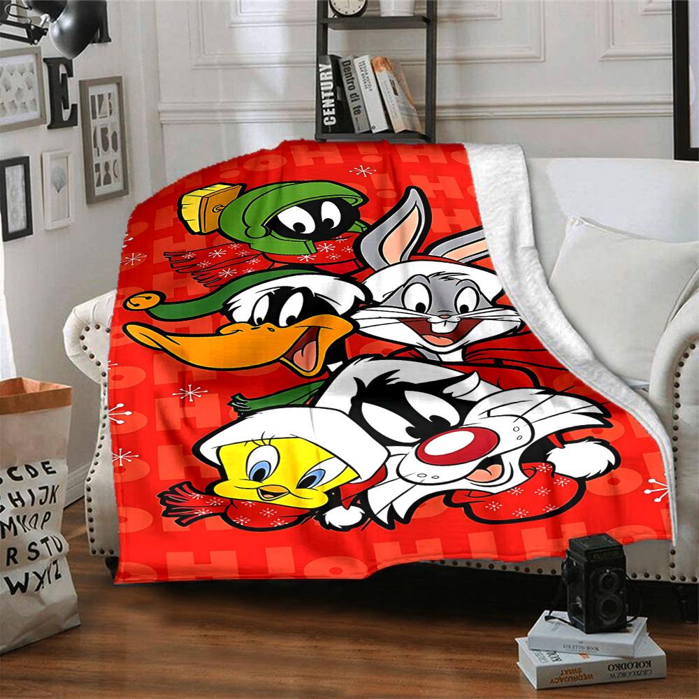 Looney Tunes Christmas Flannel Blanket Super Soft Warm Cozy Blanket for Sofa Bed Office Travel All‑Season Home Decor Gift