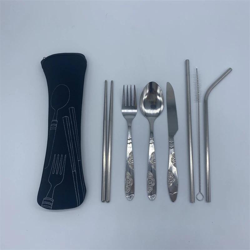 3/7Pcs Stainless Steel Western Style Steak Knife Fork Spoon Set Creative Cloth Bag Portable Western Style Tableware Knife Fork