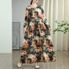 New 2025 Women Plus Size Spring Long Dress Loose Basic Vintage Oversize Long Sleeve Maxi Floral