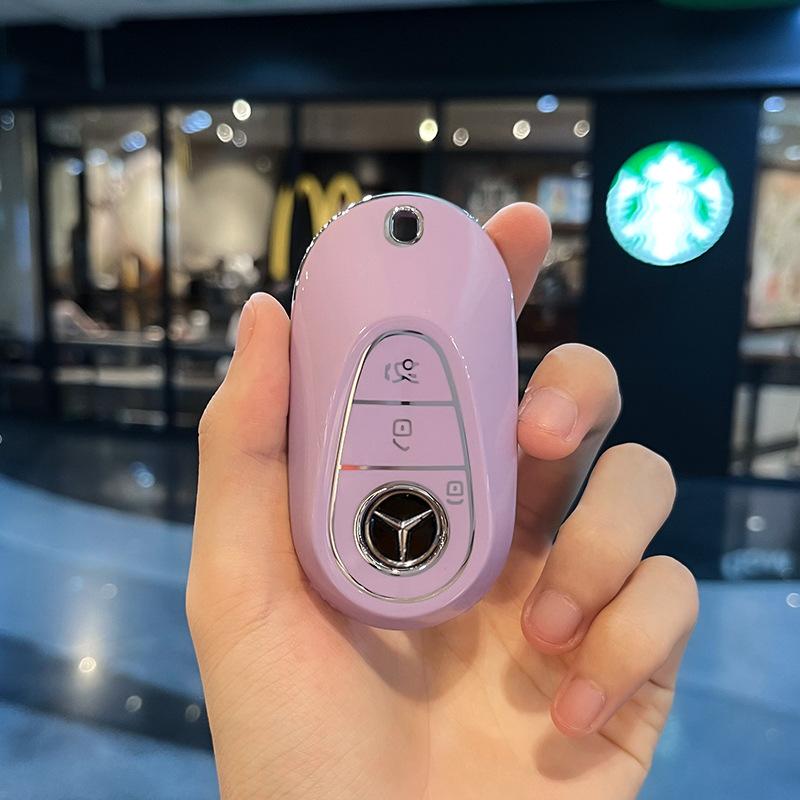 

Fashion TPU Car Smart Key Case Fob Cover For Mercedes Benz C E S Class GLC CLE EQE W206 W214 W223 S350 S400 S450 E300 Keychain