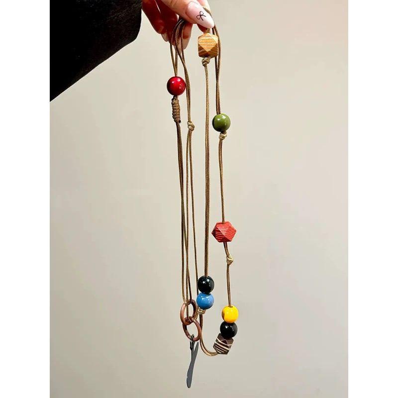 Original Button Wooden Phone Lanyard Vintage Design Handmade Beaded High-Value Phone Chain