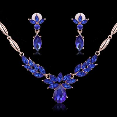 Frauen-Strass-Blumen-Anhänger-Legierungs-Halsketten-Ohrringe-Hochzeits-Schmuck-Set