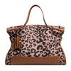 Leopard Print Tote Bag Retro Canvas Leather Handbag Studs Tassel Shoulder Bag For Women Casual Travel Fashi Versatile Satchel
