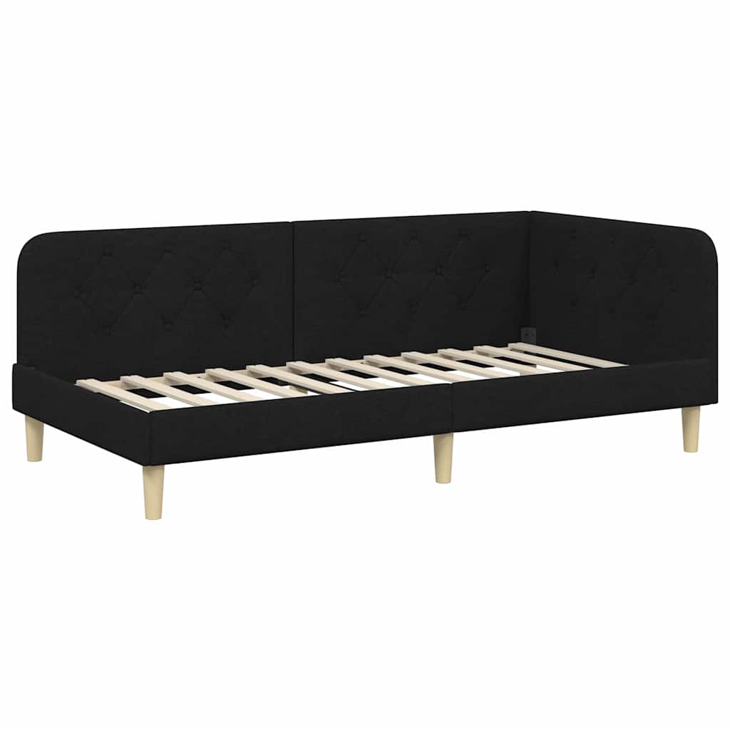 Corner Bed Frame Black 90 X 190 Cm Fabric