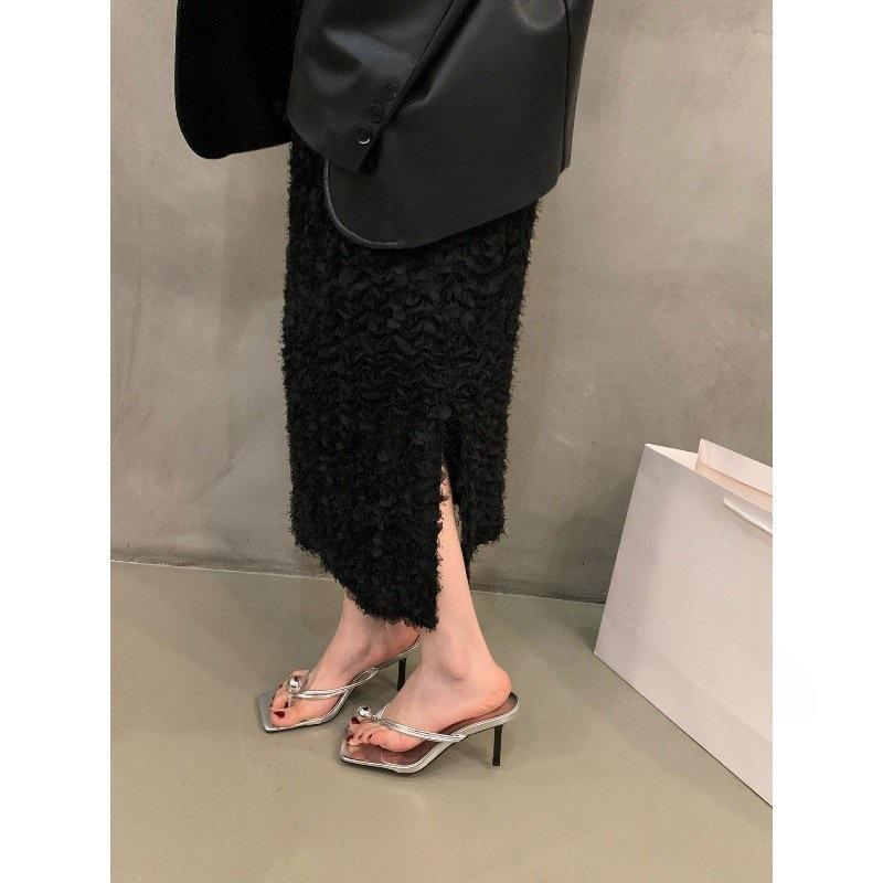 French temperament sandals premium flip-flops women's shoes wear 2025 new summer high heels sandals