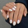 Aurora Pearl White Moonlight Fake Nails - Short, Round, Solid Color, Electroplated Nude, 32 Pieces